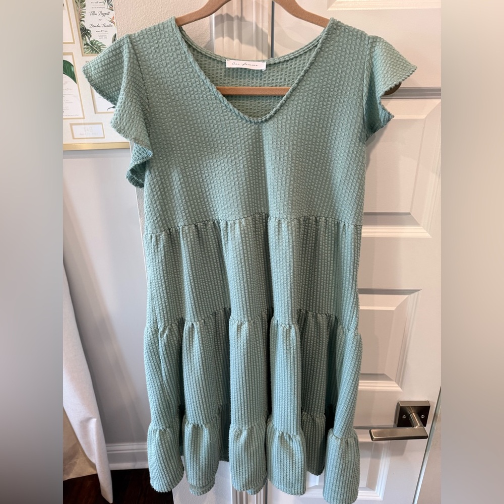 Mint Green Ruffle Sleeve Tiered Maternity Dress